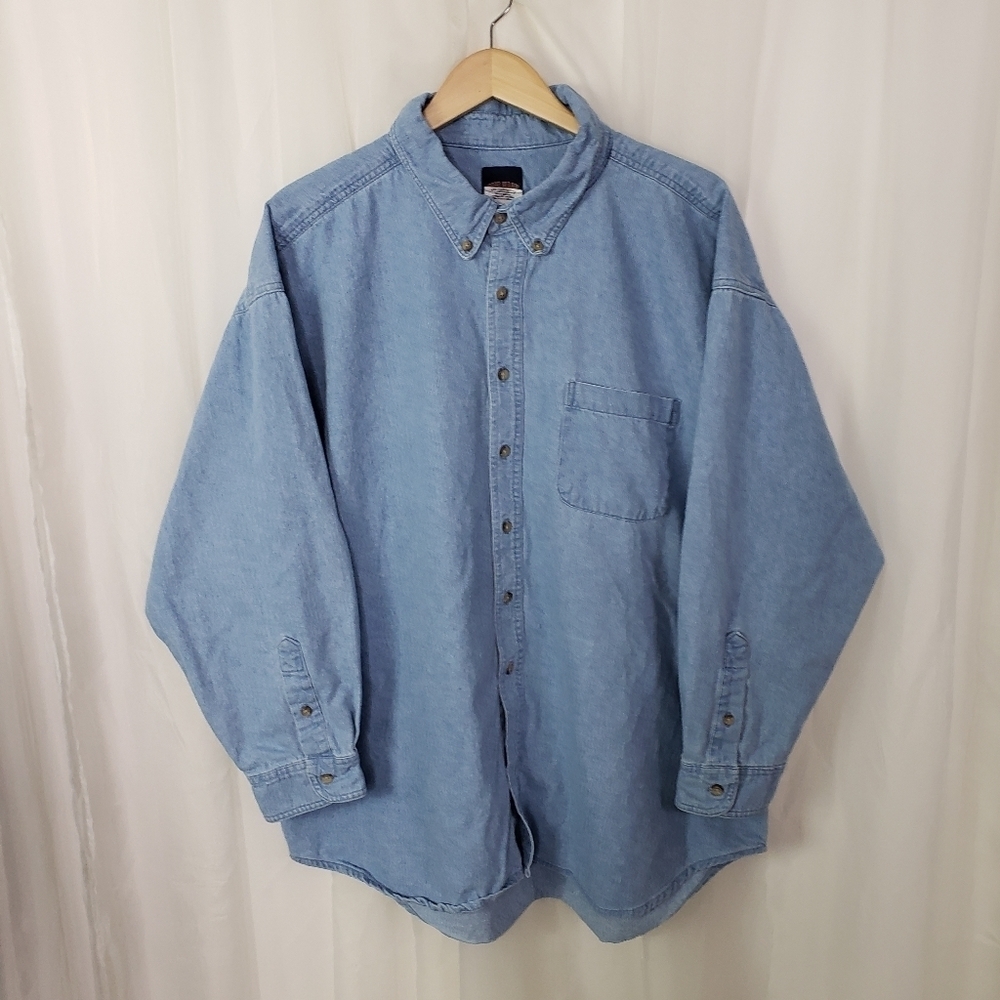 Long Haul cotton denim chambray button down shirt size XL